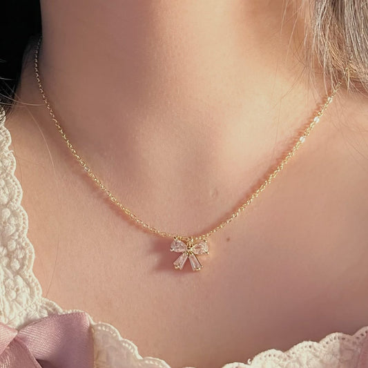 Sparkling Bow Pendant Necklace